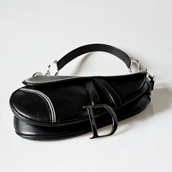 Dior Saddle Bag Vintage Black Goatskin Leather With Contrast Stitch - Picture 7 of 15
